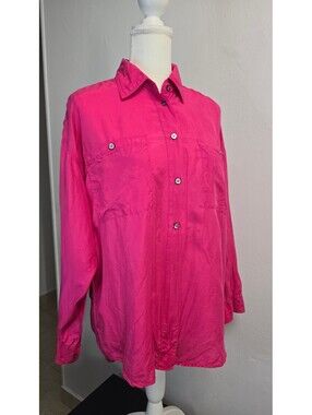 Vintage Louise Paris 100% Silk Hot Pink Shirt Size S – Oversized Button-Up